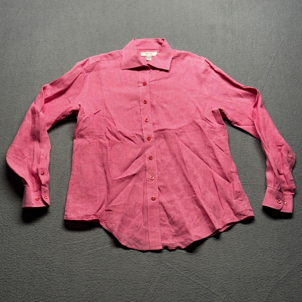 Faconnable Pink Honeycomb Geometric Button Down Shirt Womens Size M Long Sleeve